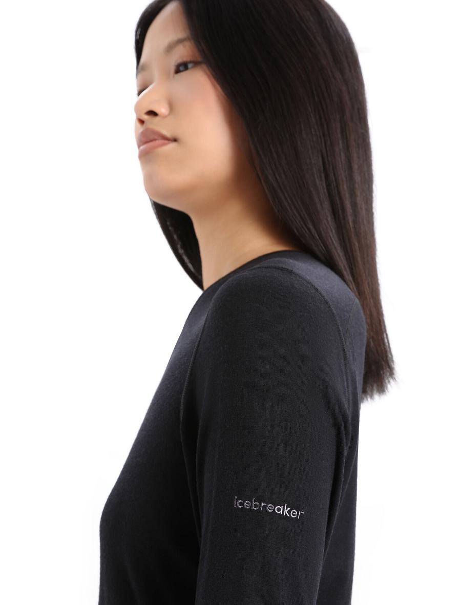 Black Icebreaker Merino 200 Oasis Long Sleeve Crewe Ski Circle Women's Base Layers | AU 1836DFMN